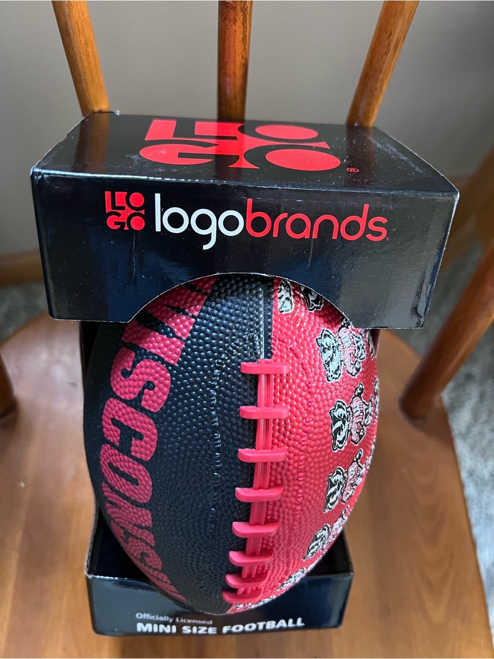 Logobrands Red and Black Wisconsin Badgers Repeating Mini Football 10”x5”